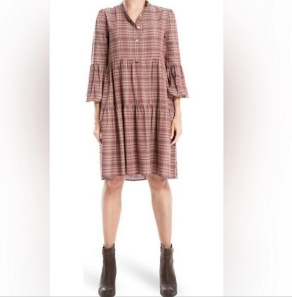 Max Studio Womens Rayon Plaid Long Sleeve Mini Dress Size Small - Picture 1 of 5